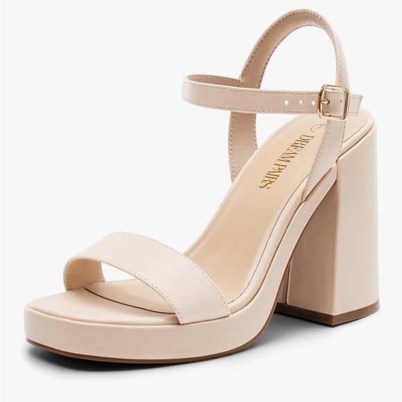Nude Tan Block Chunky Platform High Heels Open Toe
 Ankle Strap Shoes - Picture 1 of 3